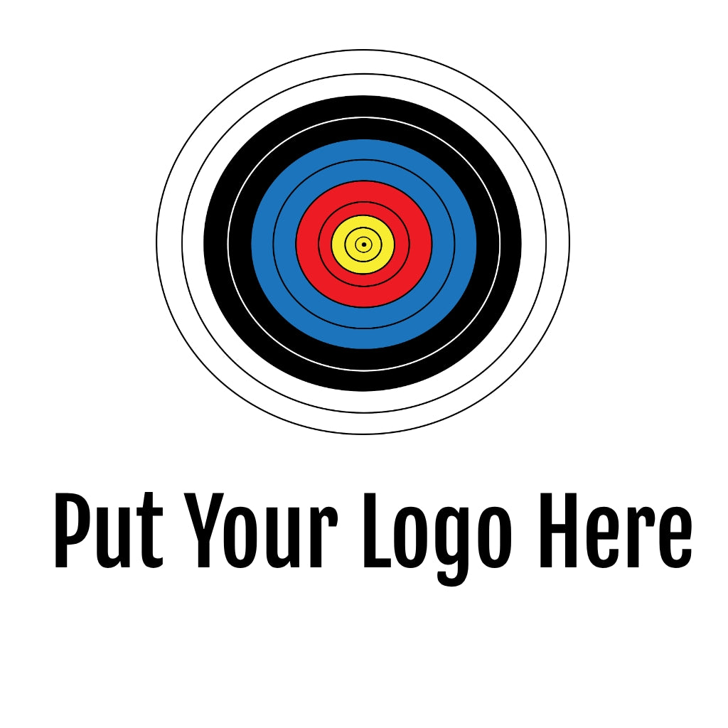 Target with concentric circles in red, blue, and black on a white background with text 'Put Your Logo Here'.